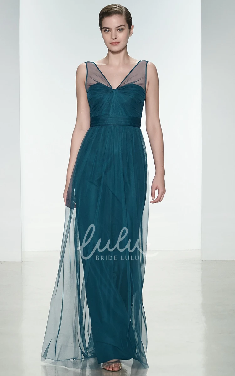 Long-Sleeveless Tulle Bridesmaid Dress with Pleats Unique Bridesmaid Dress