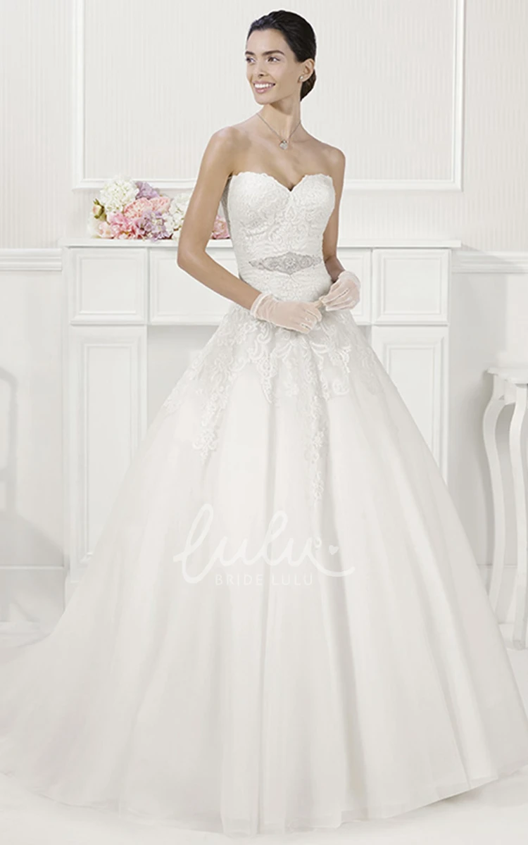 A-Line Tulle Wedding Ball Gown with Beaded Waist Sweetheart