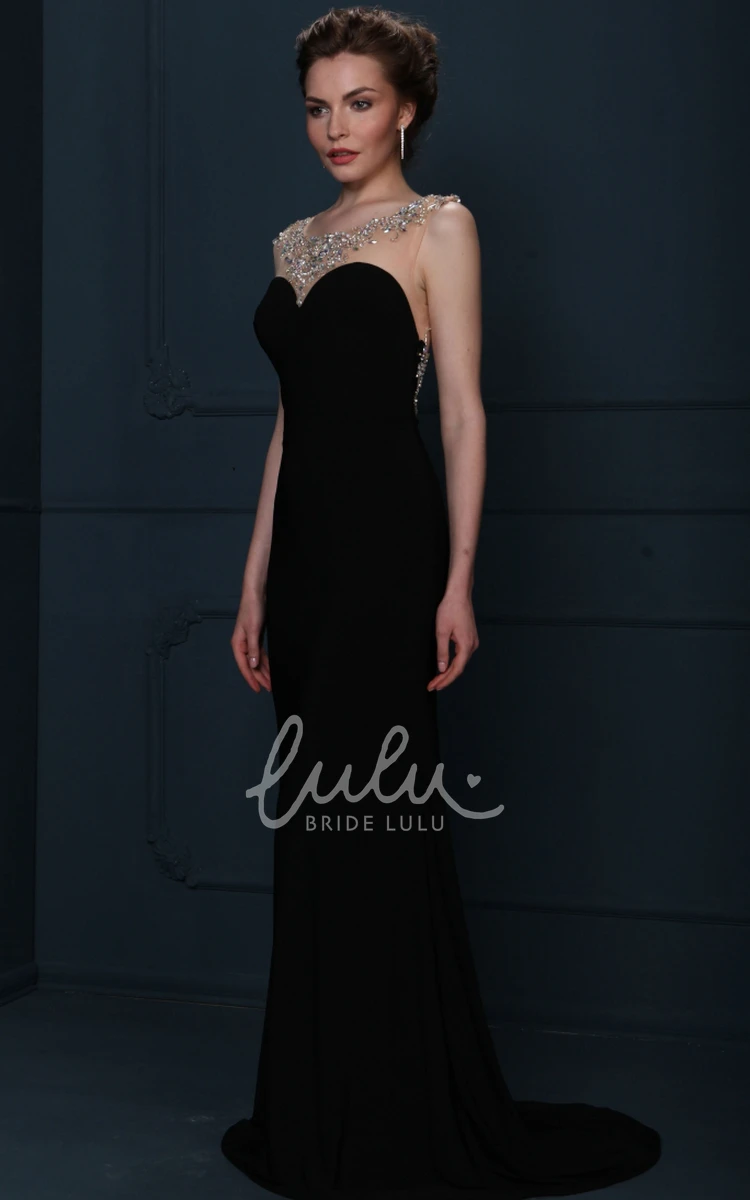 Sleeveless Beaded Chiffon Evening Dress with Brush Train Formal Dress