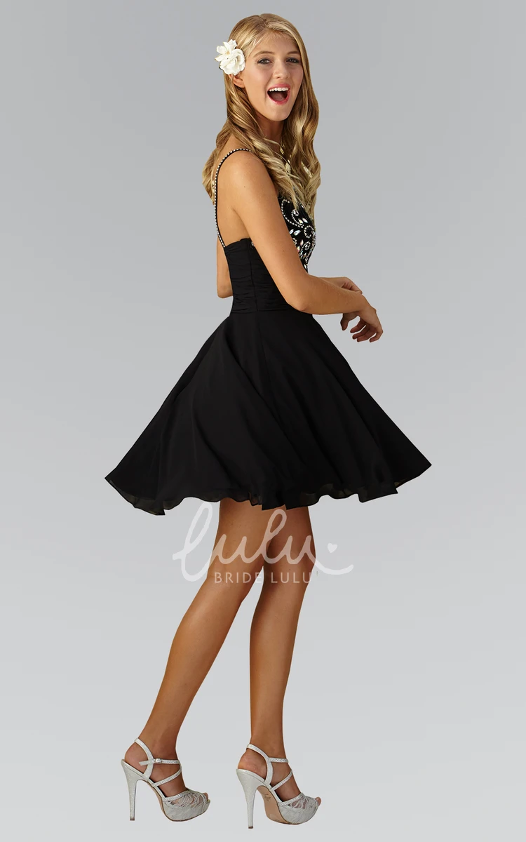 Chiffon Crystal A-Line Mini Dress with Scoop-Neck Formal Dress