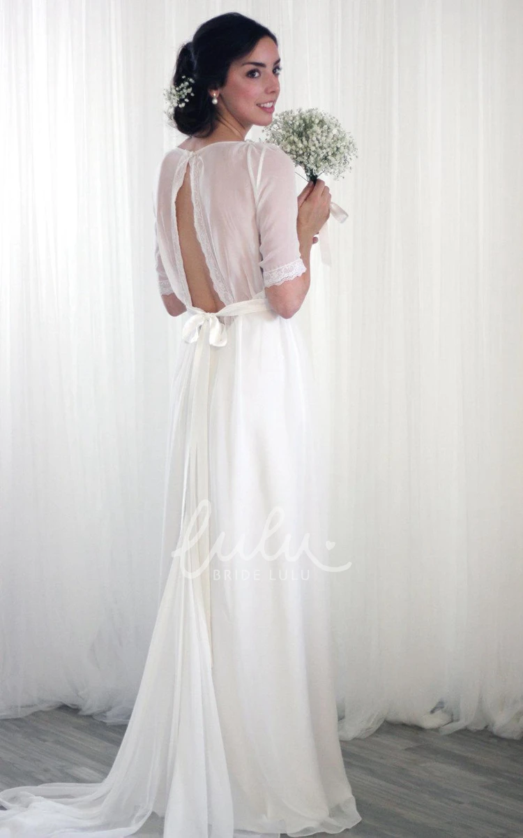 Chiffon Long Wedding Dress with Half Sleeves Vintage Inspired