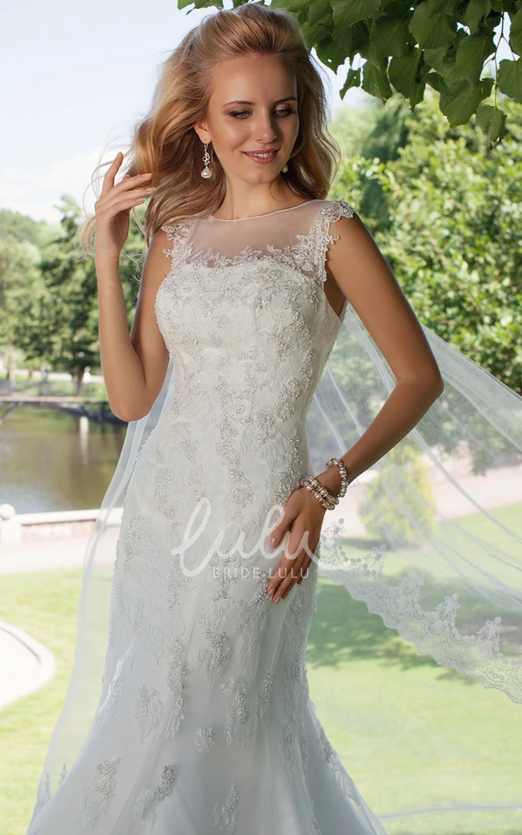 Appliqued Trumpet Corset Wedding Dress with Court Train Elegant Bridal Gown