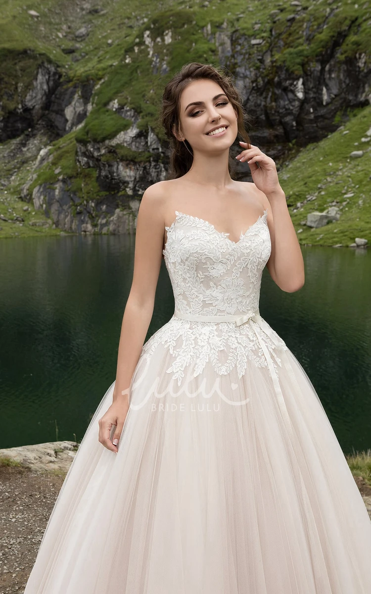 Romantic A-Line Tulle Wedding Dress V-Neck Lace Bodice Pleated Skirt