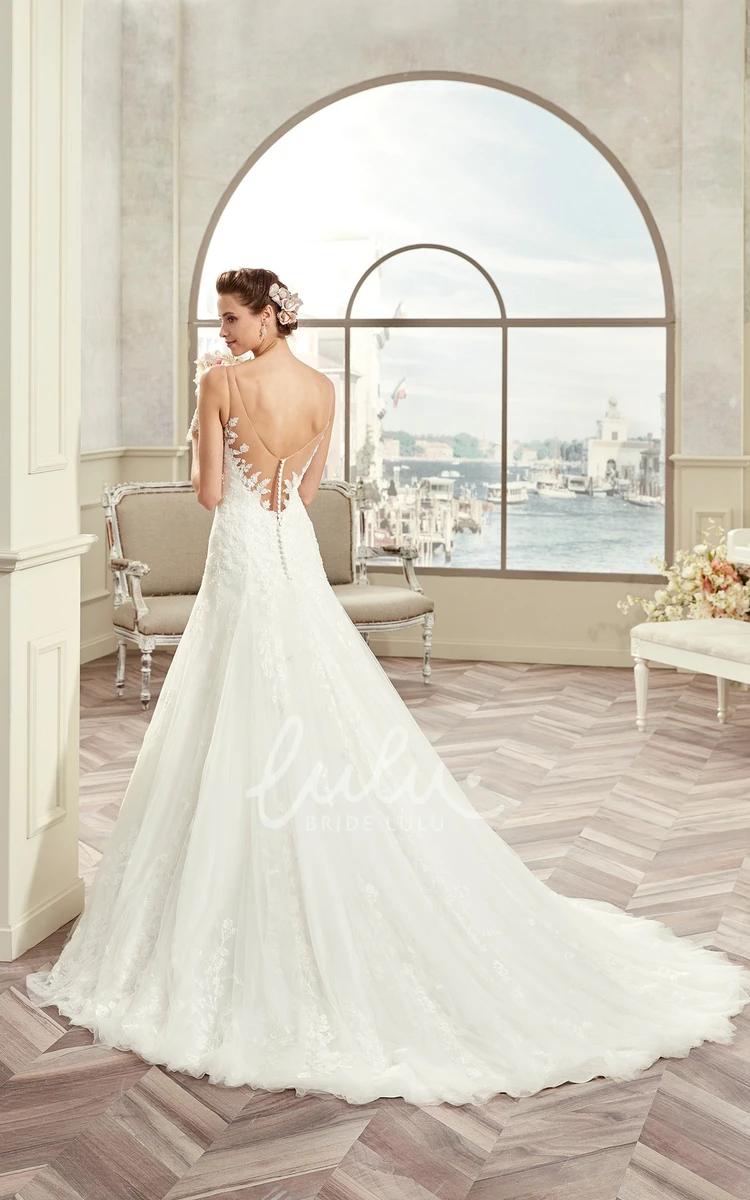 Spaghetti-Strap Sweetheart Wedding Dress with Open Back and Court Train Modern Bridal Gown