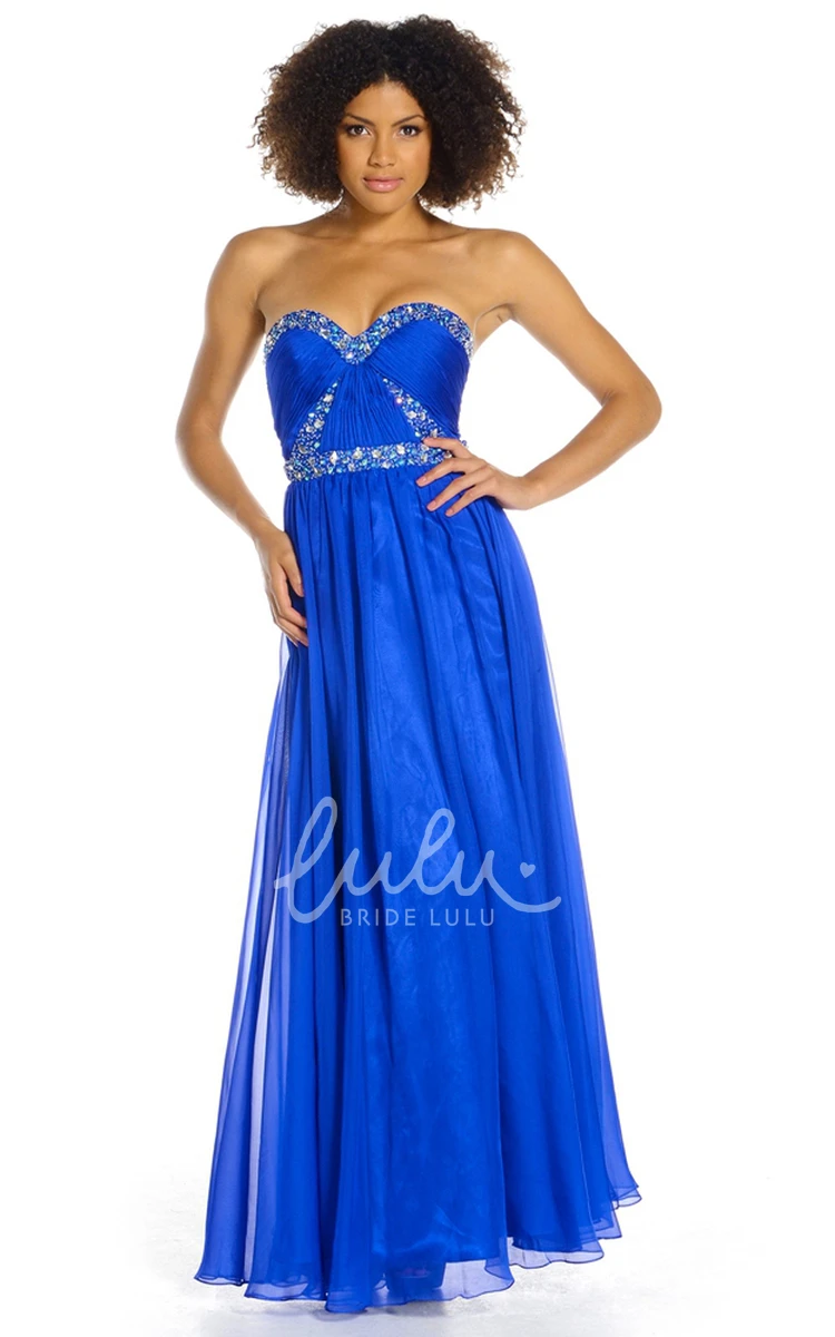 Ankle-Length Chiffon Prom Dress Sleeveless Sweetheart Beaded Backless