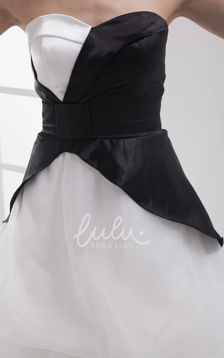 Organza High-Low Prom Dress with Ruffles and Tiered Skirt in Black and White