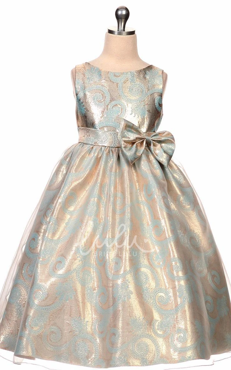 Sequin & Organza Tea-Length Flower Girl Dress with Bow and Sash Unique Dress for Girls