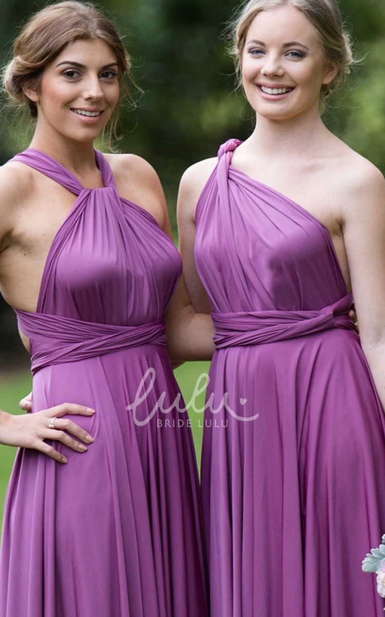 Knee-Length Ruched Sleeveless Chiffon Bridesmaid Dress with Halter Straps