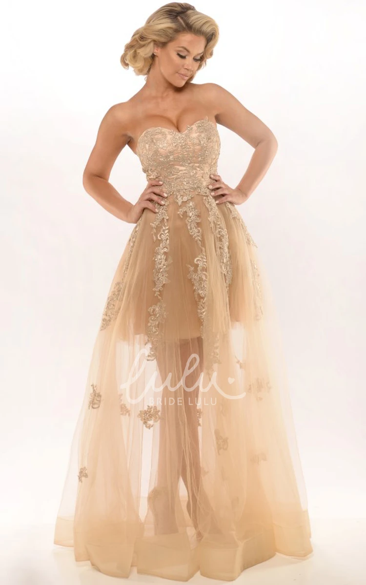 Sweetheart Appliqued Tulle Prom Dress Sleeveless A-Line