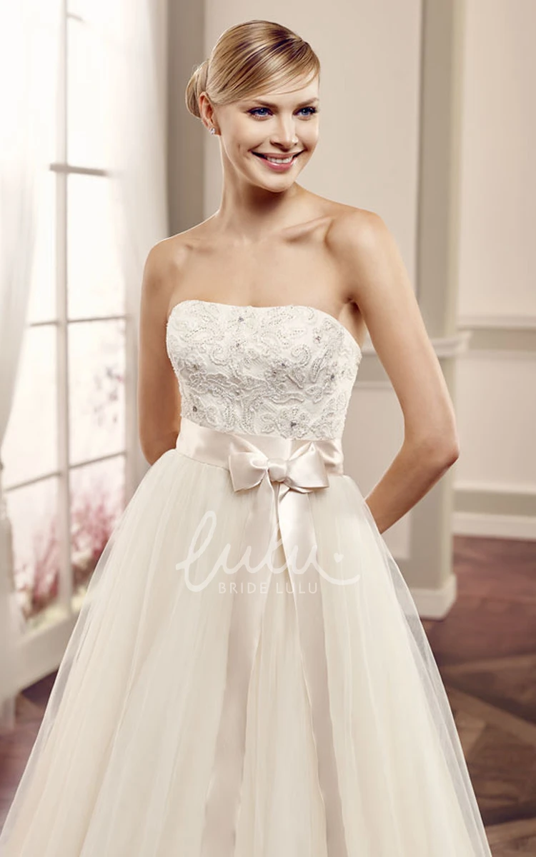 A-Line Tulle Strapless Wedding Dress with Jewellery