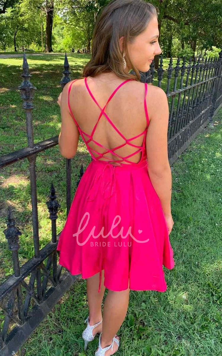 Satin Cross Back A-Line Homecoming Dress with Strapless Neckline Adorable & Short