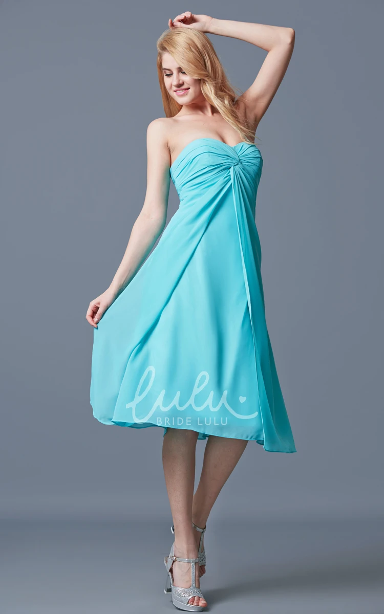 Tea-length Chiffon Dress with Ruched Sweetheart Neckline Elegant Prom Dress