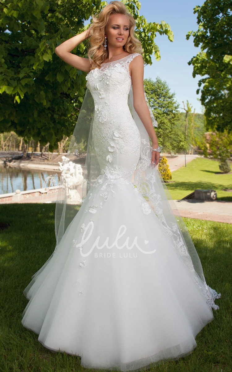 Sleeveless Mermaid Lace&Tulle Wedding Dress With Illusion Back and Applique