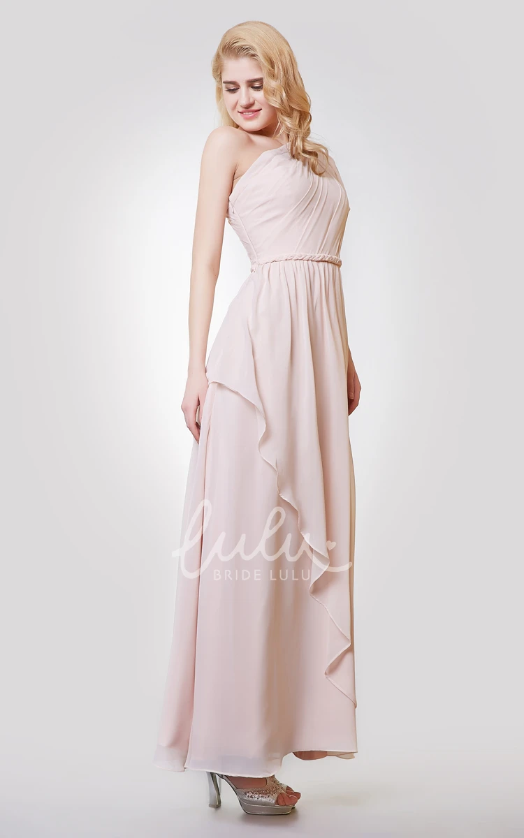 One Shoulder A-line Long Prom Dress with Side Draping and Flowy Chiffon