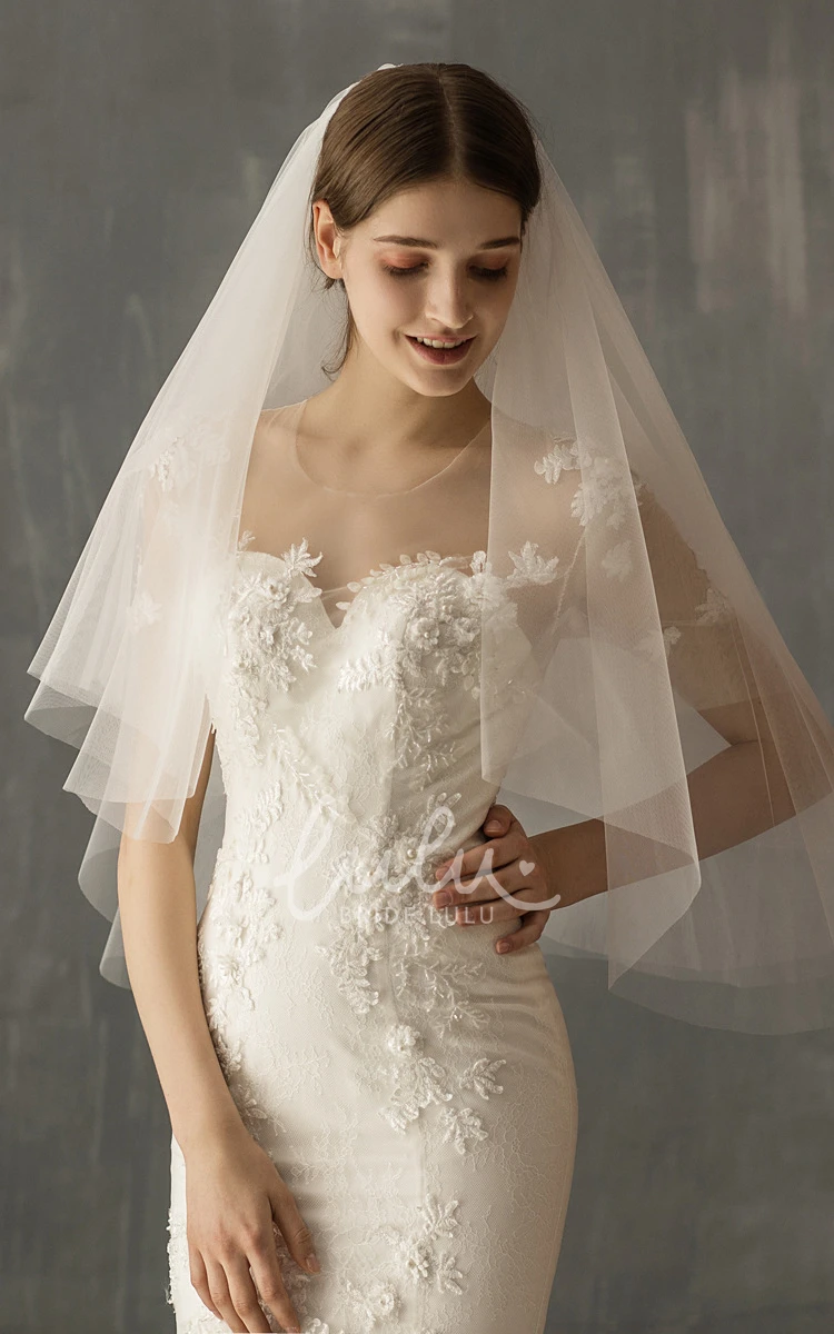 Two Tier Mid-Length Wedding Veil with Sequined Lace Edge