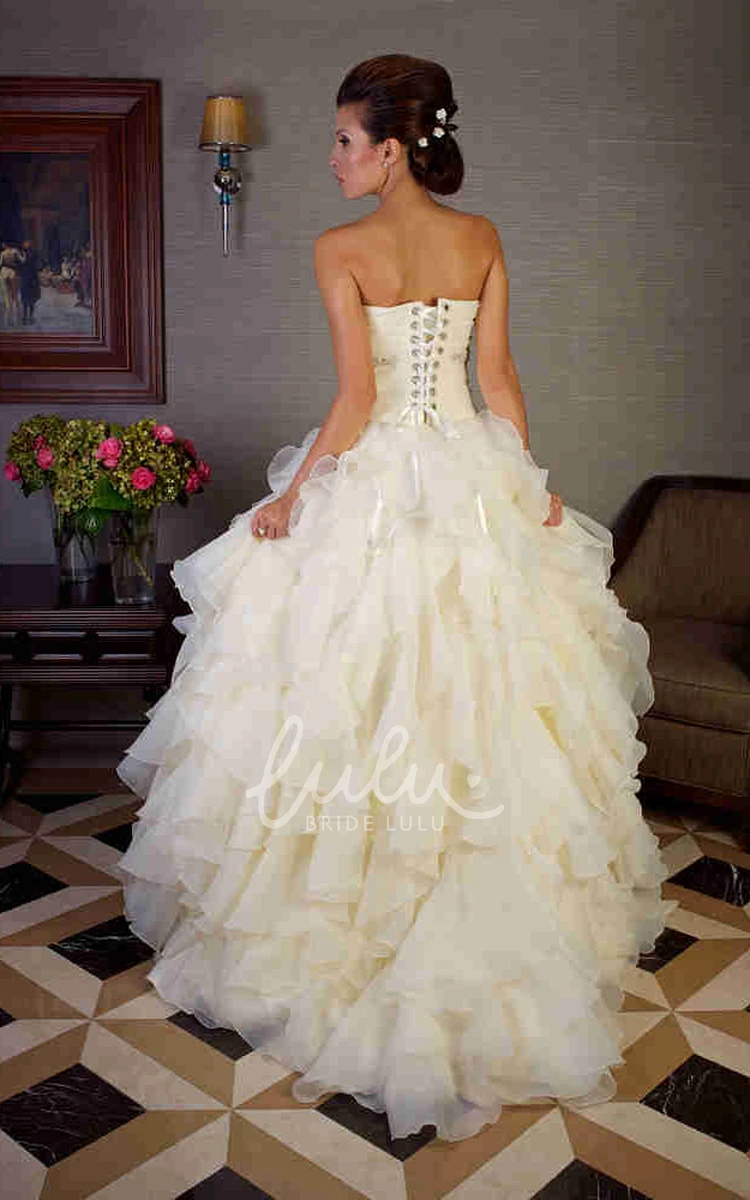 Organza Ball Gown Wedding Dress with Ruffles and Jewellery Tiered Sweetheart Style