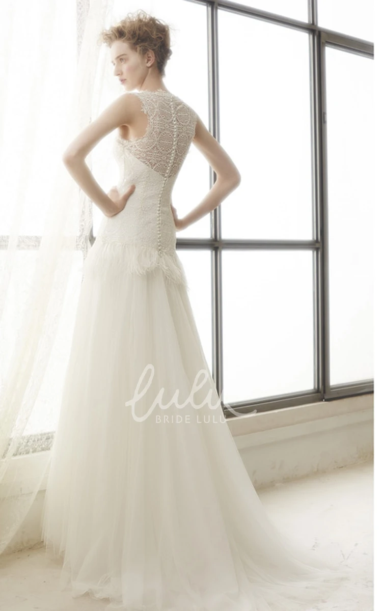 Lace Peplum Sleeveless Tulle Wedding Dress with A-Line Silhouette