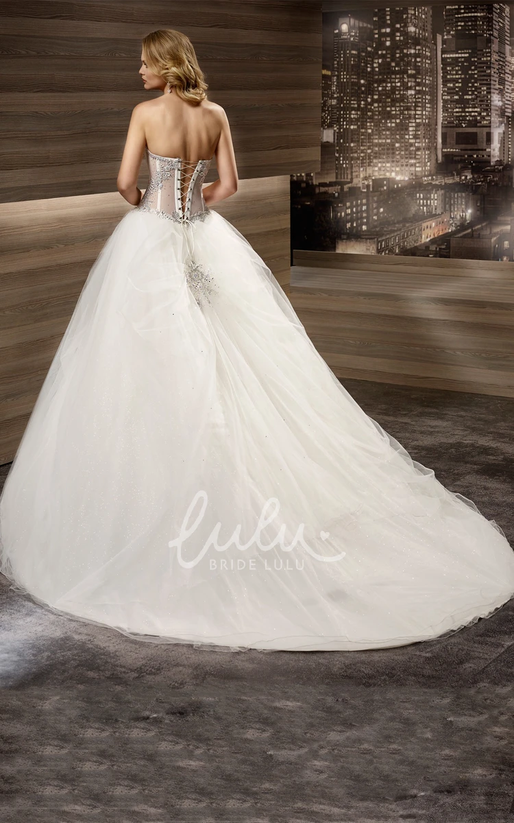 Tulle Skirt Beaded Corset A-Line Wedding Dress Sweetheart Brush Train