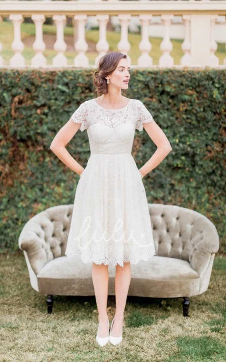 Short-Sleeve Lace Wedding Dress with Scoop-Neck and Keyhole A-Line Beauty