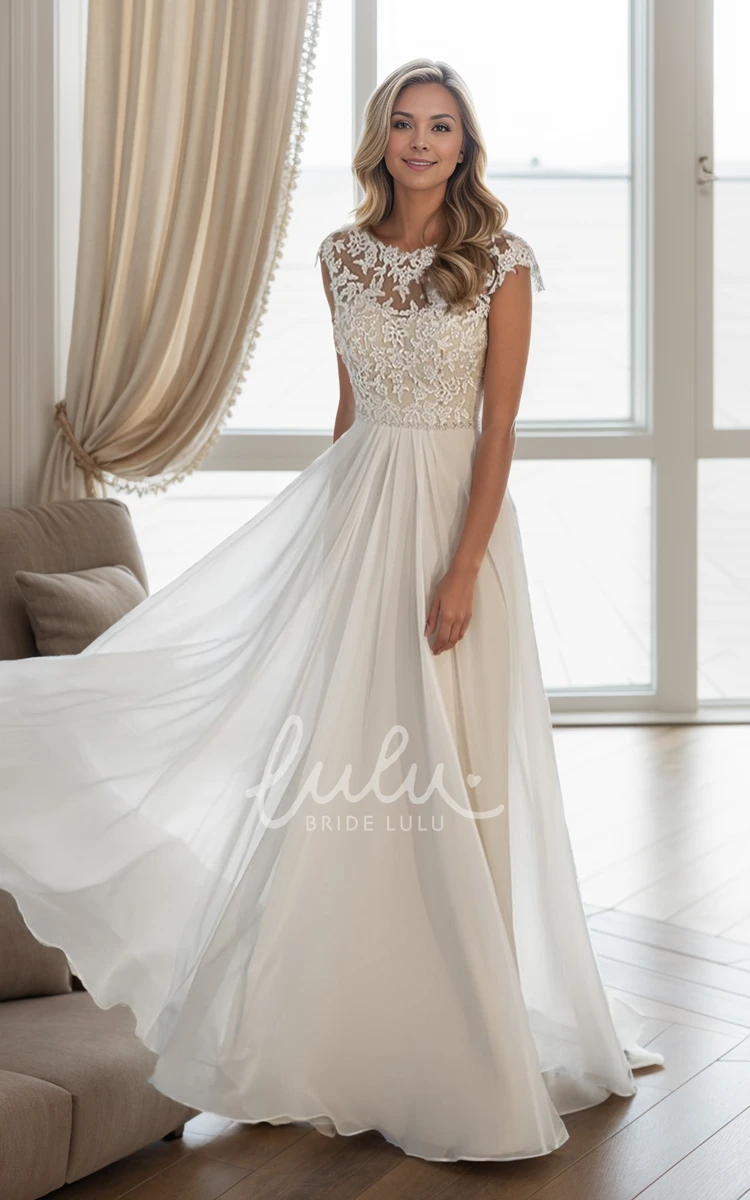 Summer Floral A-Line Boho Lace Applique Wedding Dress Romantic Elegant V-Back Beach Bridal Gown