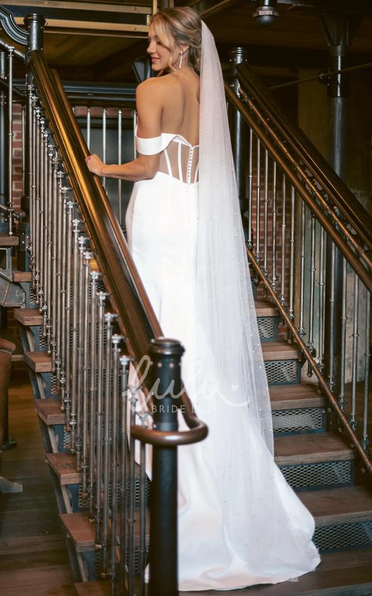 Off-Shoulder Illusion Back Satin Country Wedding Dress