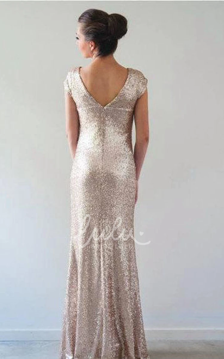 Sequined Cap Sleeve Dress with Low V-Back Classy Formal Dress for Special Occasions