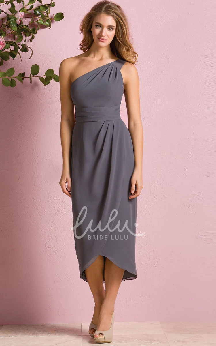 Tea-Length One-Shoulder Ruched Bridesmaid Dress Delicate & Elegant