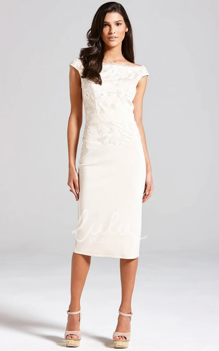 Sheath Bridesmaid Dress Magnificent Lace Bodice & Cap Sleeves