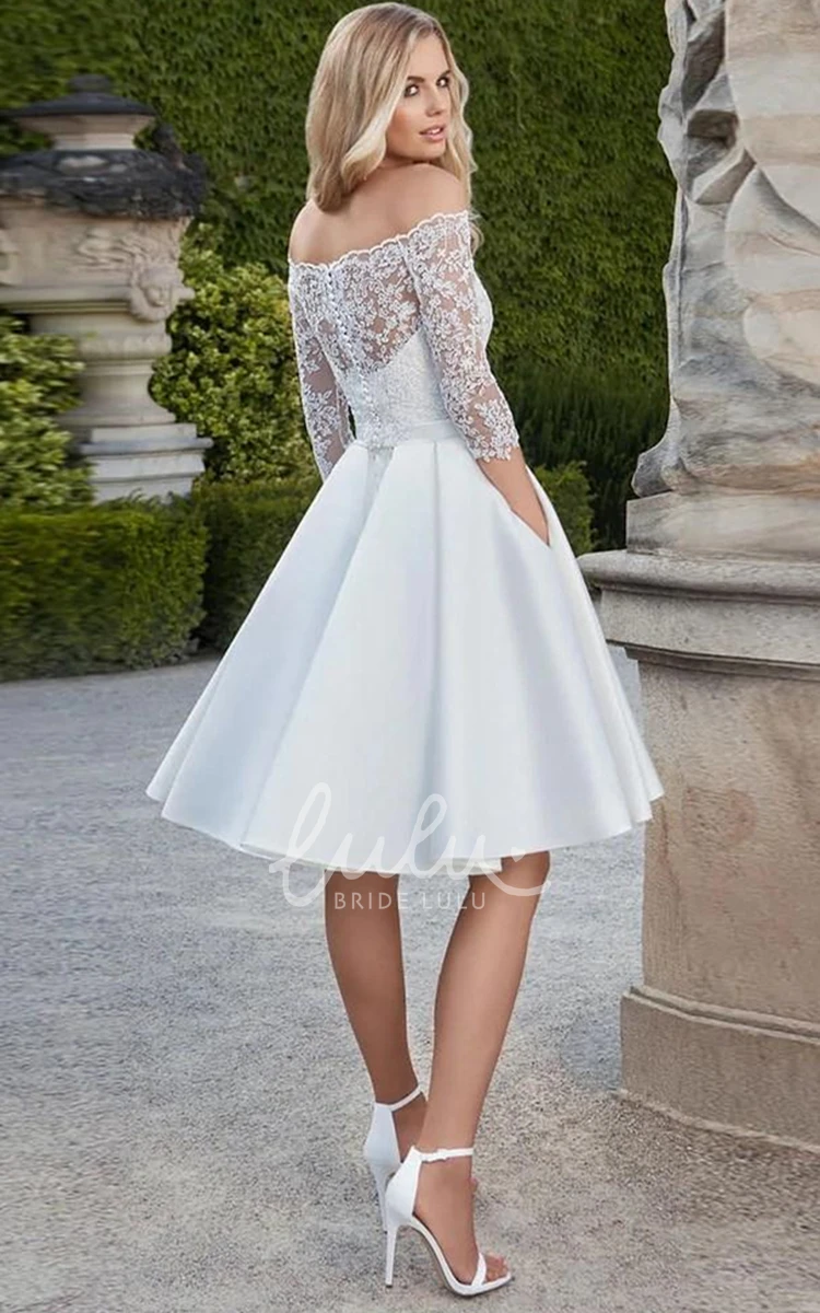 Satin Off-the-shoulder A Line Wedding Dress with Sash Simple and Classic