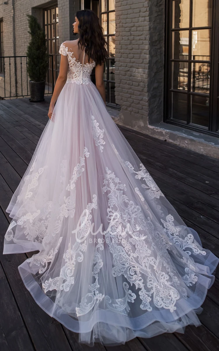 Ethereal Lace Tulle A Line Wedding Dress with Appliques Unique Wedding Dress