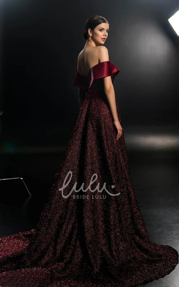 Off-shoulder Satin Sequins A-Line Evening Dress Modern & Elegant