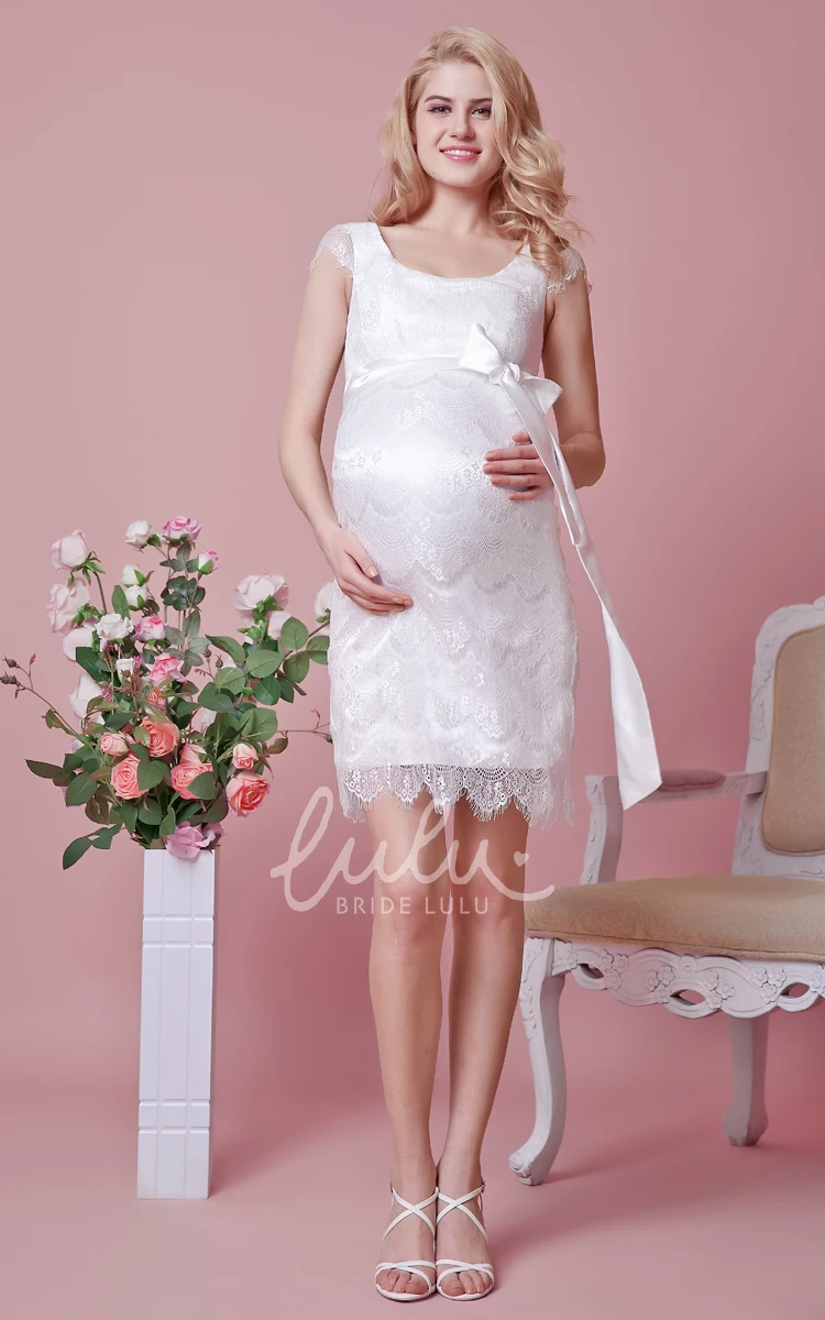 Short Lace Maternity Dress with Empire Waist and Cap Sleeves Includes Sash