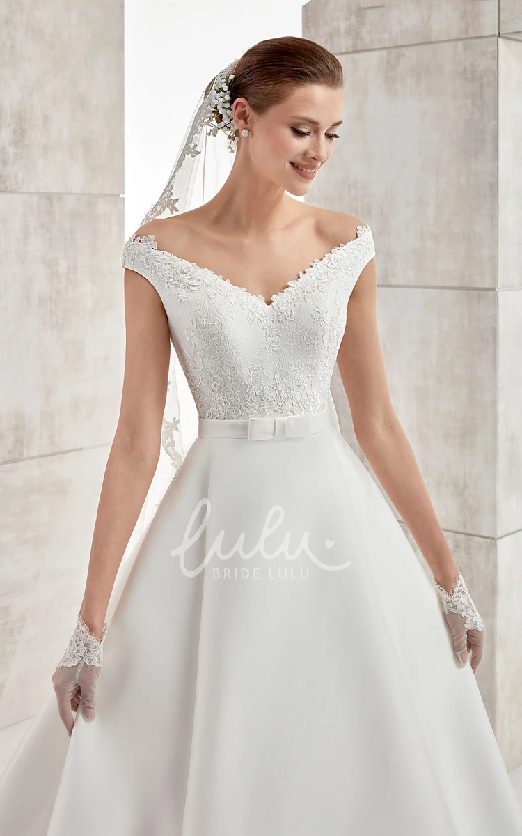 Sweetheart Satin A-Line Wedding Dress with Lace Bodice Romantic Bridal Gown