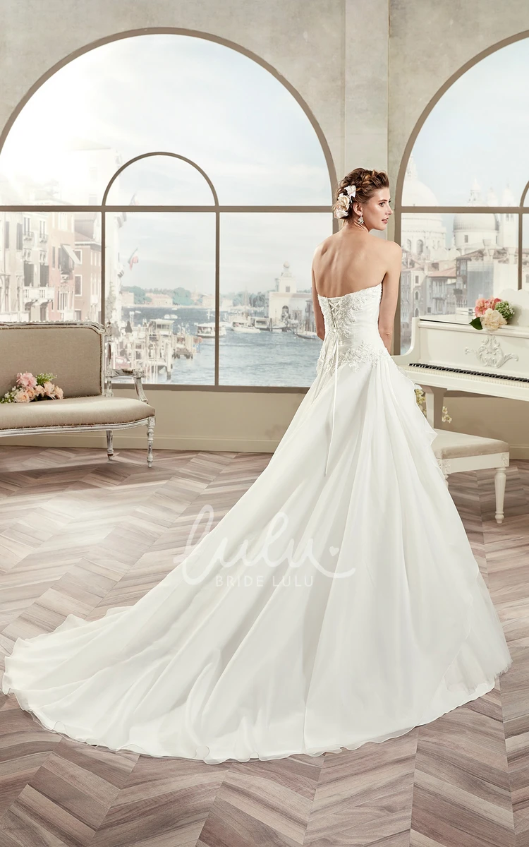 A-Line Wedding Dress with Side Ruffles and Lace-Up Back