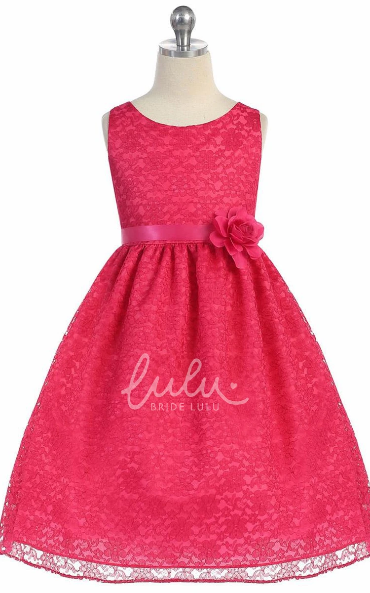 Lace Tea-Length Floral Flower Girl Dress Tiered Simple Women