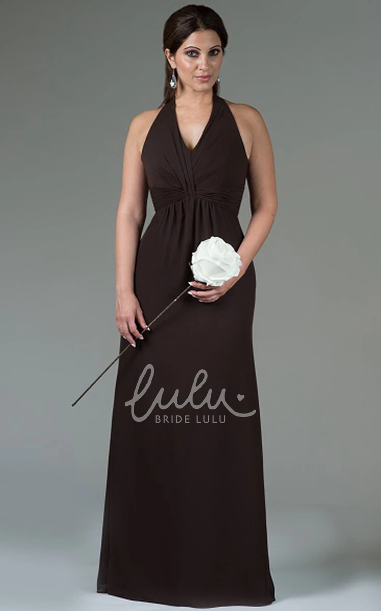 Long Halter Neck Bridesmaid Dress with Gathered Waist in Chiffon