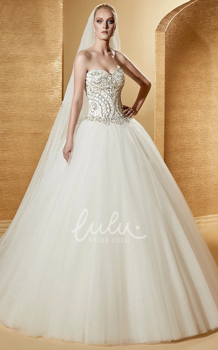 Beaded A-Line Puffy Wedding Dress with Sweetheart Neckline and Wire Back