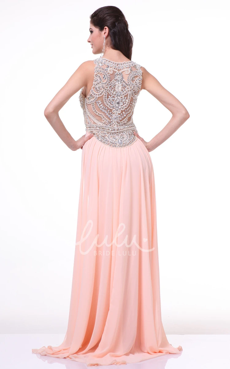 Long Sleeveless Sheath Prom Dress with Jersey Illusion and Crystal Detailing
