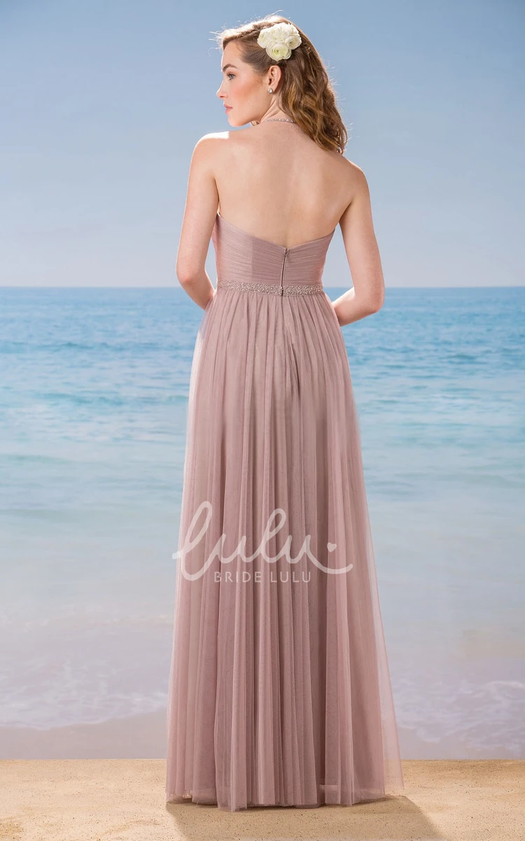 Halter A-Line Long Bridesmaid Dress with Ruching and Sequins Sequined Halter A-Line Bridesmaid Dress Long