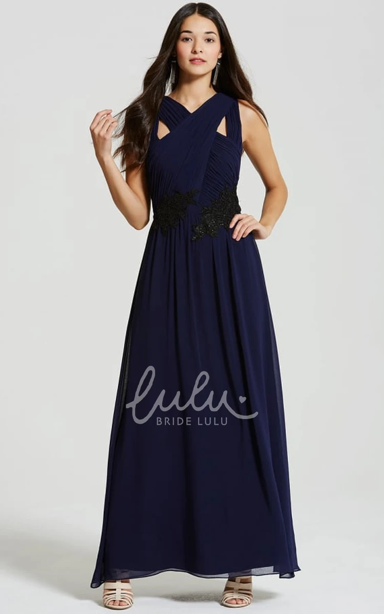 Ankle-Length Strapped Sleeveless Chiffon Bridesmaid Dress with Appliques 2024 Women Elegant