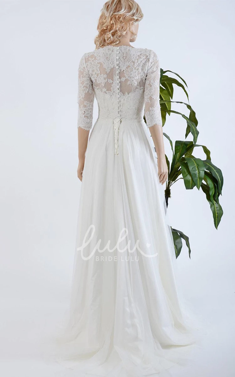 Tulle Satin and Lace Wedding Dress with Bolero and 3/4 Sleeves