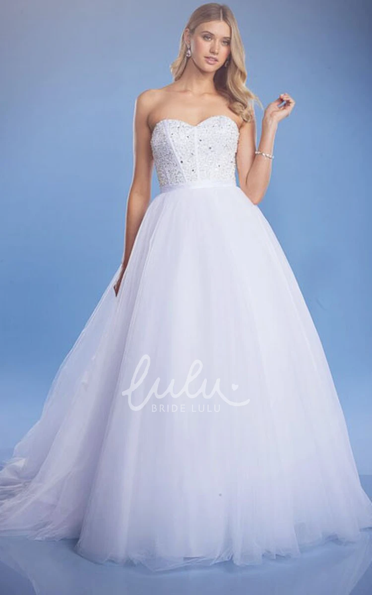 Crystal Tulle Sweetheart Wedding Dress Ball Gown Style with Floor-Length and Sleeveless Design