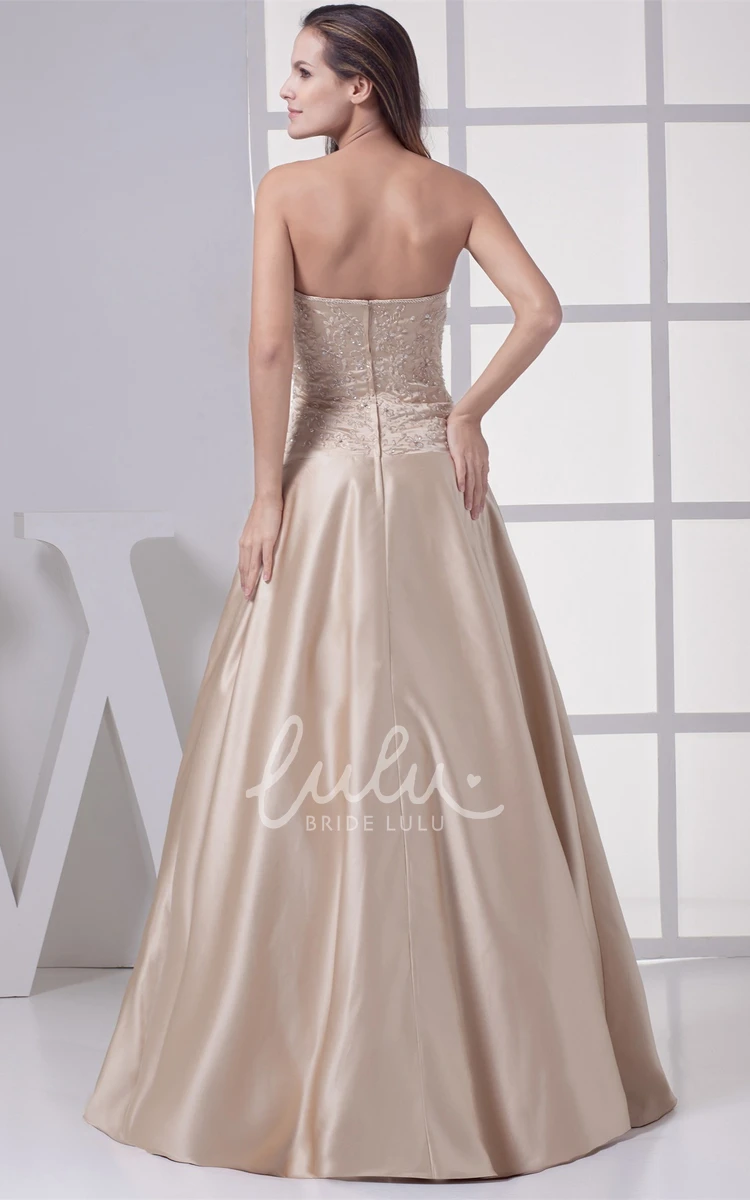 Strapless A-Line Satin Evening Gown with Beading Formal Dress