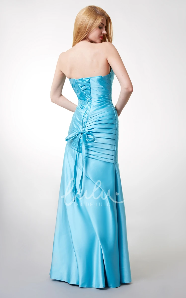 Satin Bridesmaid Dress with Elegant Ruched Design and Lace-up Back