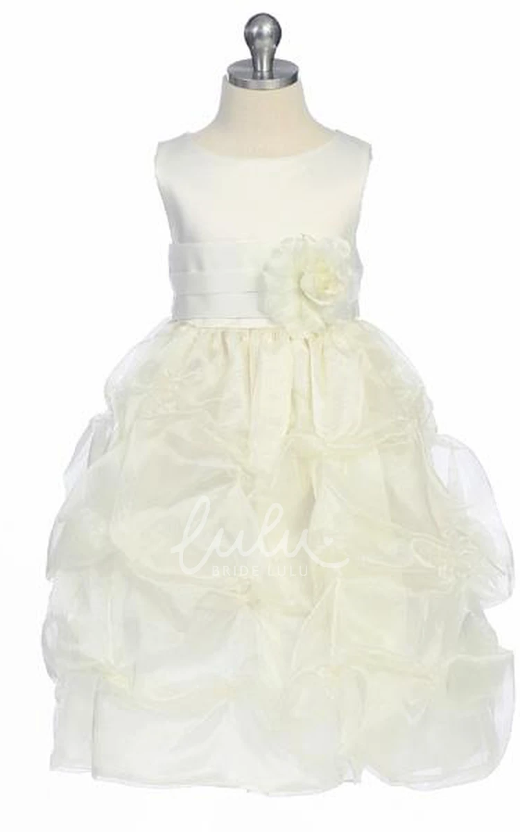 Ruched Organza Tea-Length Flower Girl Dress Unique