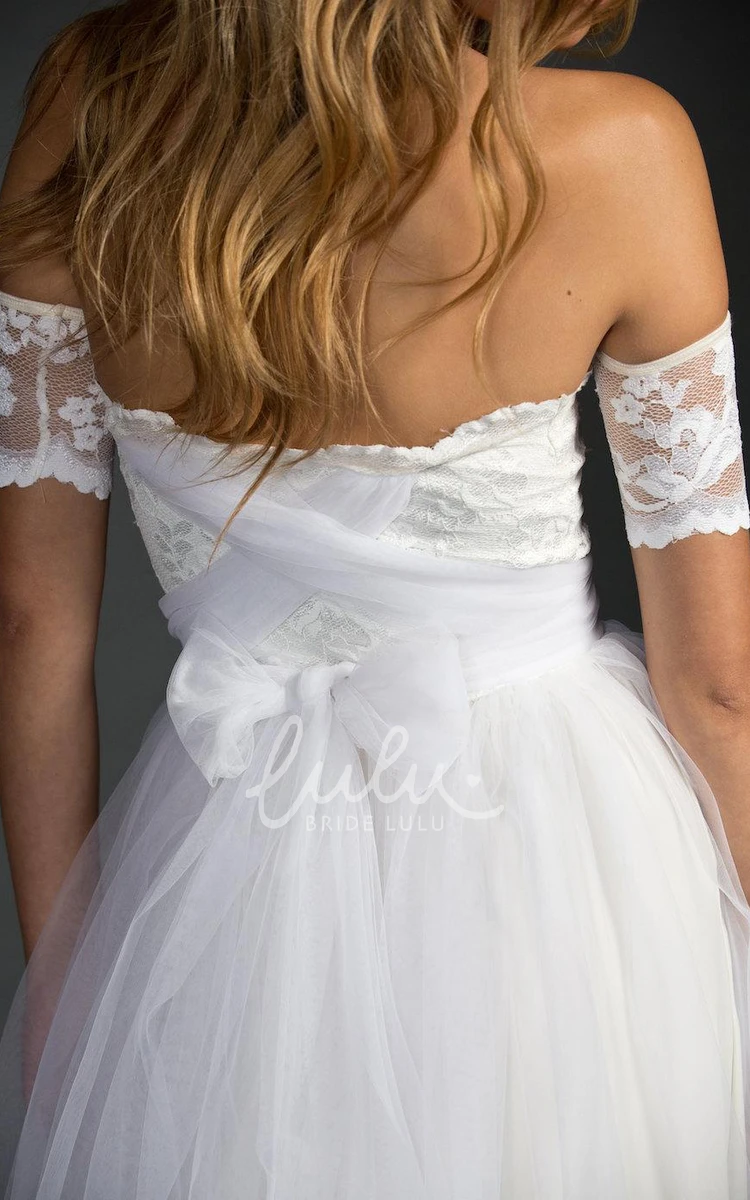 Strapless Tulle A-Line Dress with Lace Bodice and Sleeves for Bridesmaids