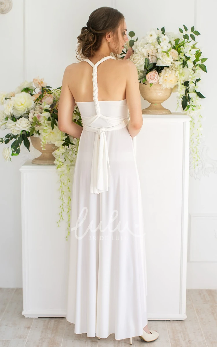 Simple V-neck A Line Bridesmaid Dress with Open Back and Sash Convertible