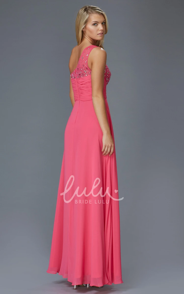 One-Shoulder Sleeveless Chiffon A-Line Formal Dress with Beading