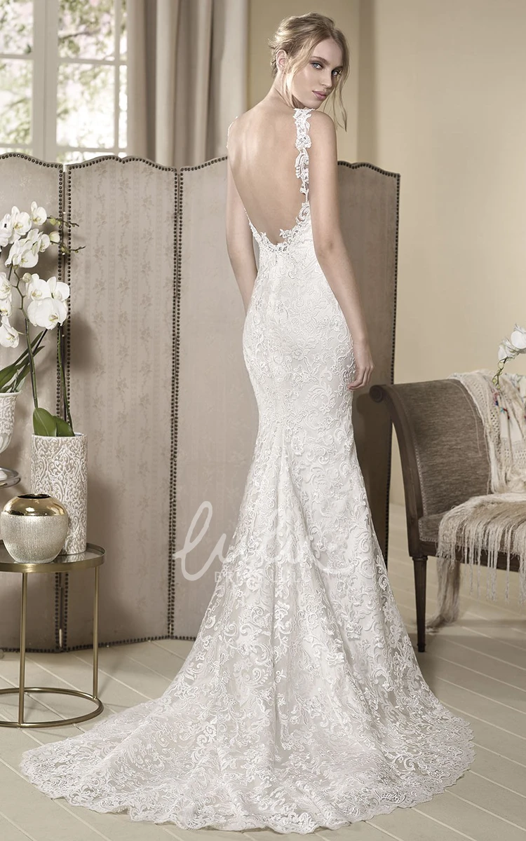 Strapped Lace Wedding Dress with Beading and Floor-Length Appliques