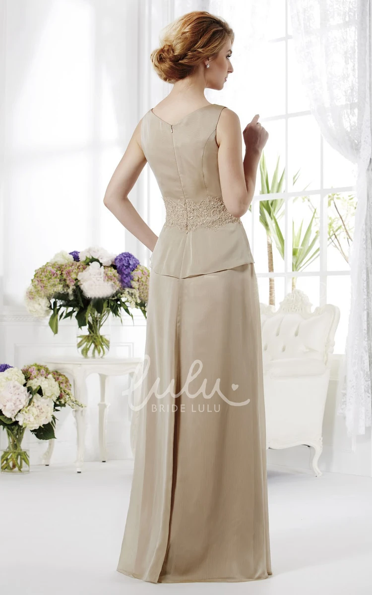 Elegant V-Neck Mother Of The Bride Dress with Ruffles and Appliques Long Sleeveless Formal Dress
